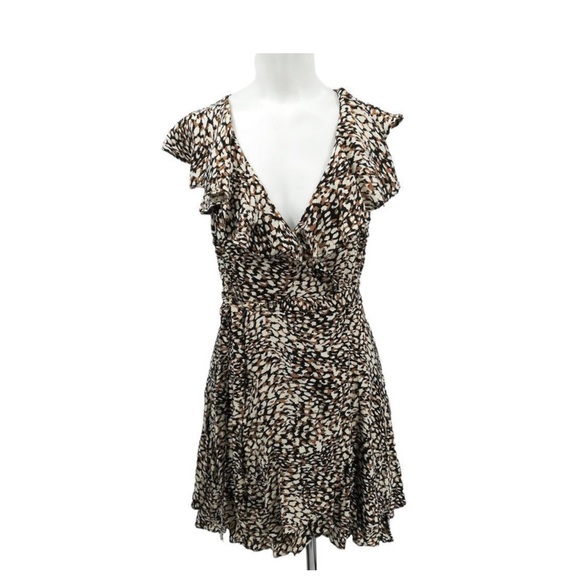 Free People Leopard Abstract Ruffle Wrap Dress NWOT Sz-Small - Picture 6 of 6